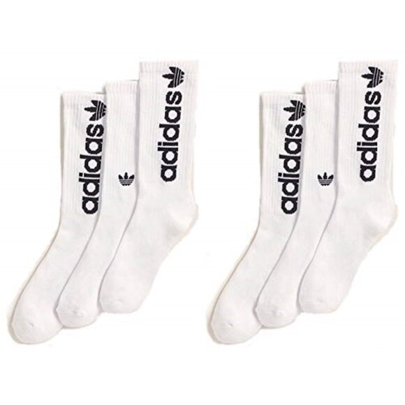 Adidas Men's Trefoil Crew Socks 6 Pair Large 6-12 Spellout Logo Athletic NEW - Picture 1 of 8